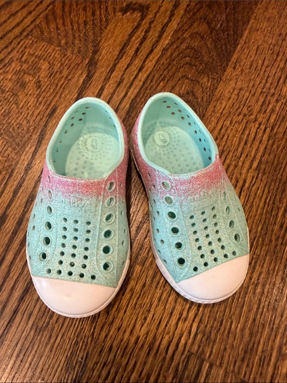 Native Blue & Pink Sparkle Slip-On Water Shoes Size 5